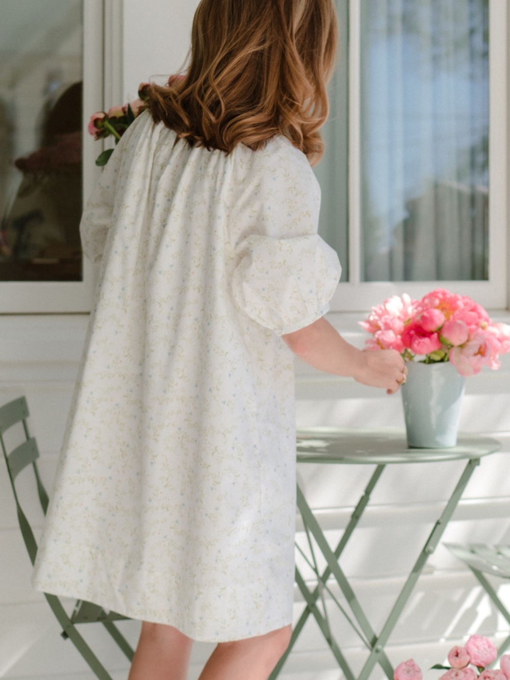 Julia Berolzheimer x LAKE cotton poplin dress gathered sleeves, spring vine, M - Picture 9 of 9